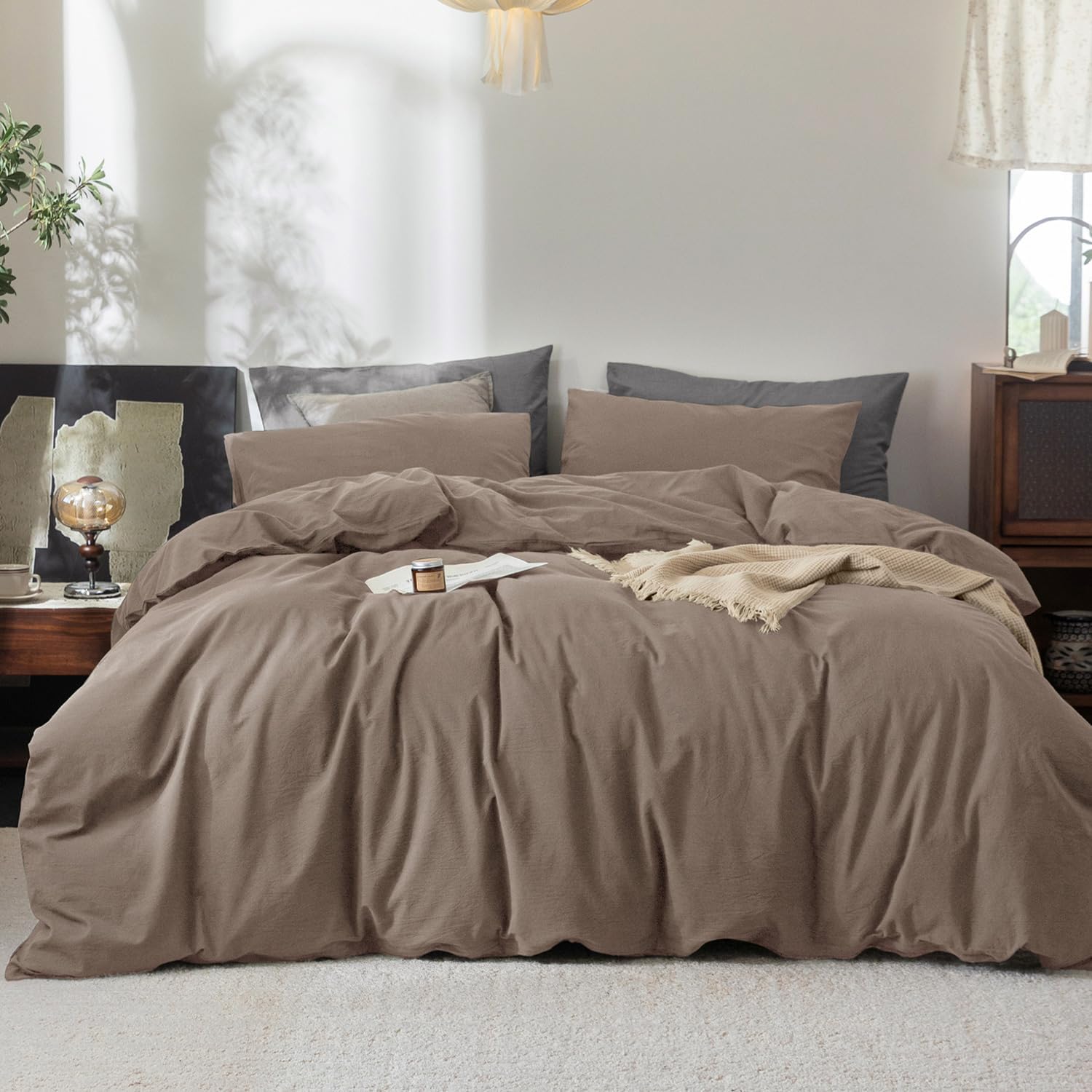 Pale Brown Washed Cotton King Duvet Set
