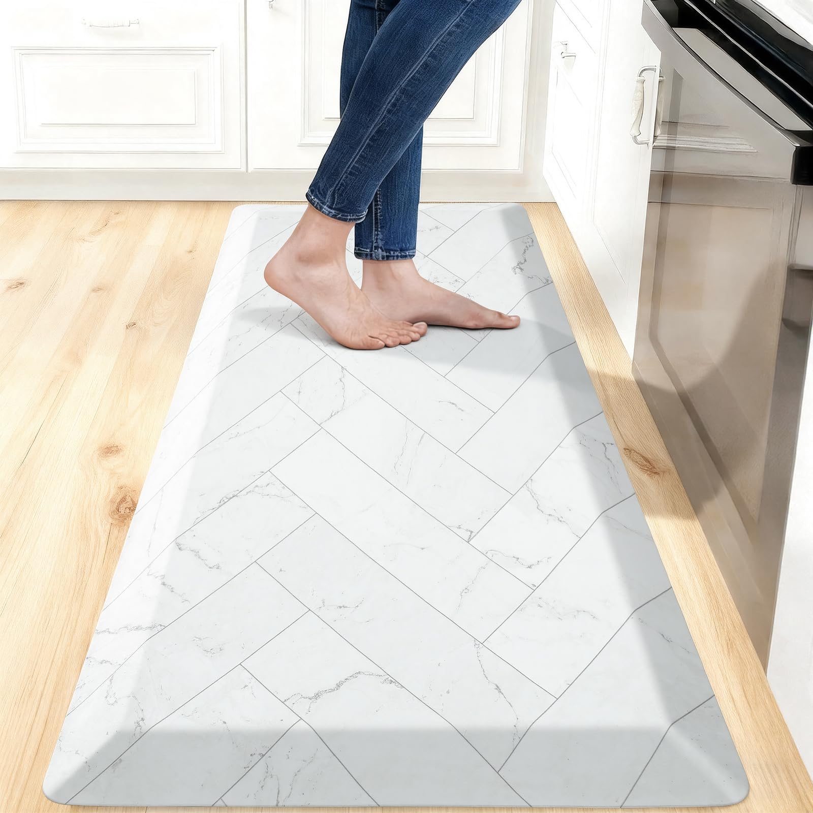 UKISS 9/10"" Extra Thick Cushioned Anti Fatigue Kitchen Mat, Waterproof High Density Foam Standing Desk Mat, Non-Slip Ergonomic Comfort Mat for Kitchen, Office,Workstation Black (Black, 20" X 48")