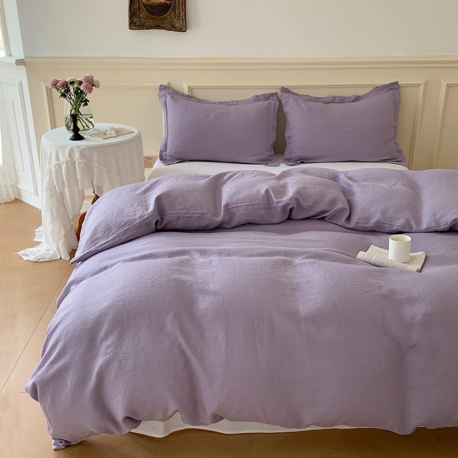 Simple&Opulence 100% Linen Duvet Cover Set, 3 PCS Natural French Flax Duvet Cover King Size, Breathable Soft Comfy Bedding Comforter Cover with 2 Pillowcases(Linen, 104"x92")