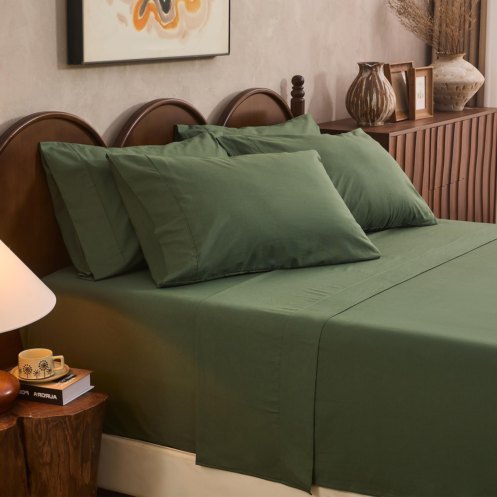 100% Linen Sheets Queen Size,Breathable & Durable 4-Piece Bed Flax Sheet Set,Soft All-Season Bedding for Hot Sleepers 16" Deep Pocket Oeko-TEX Certified,（Queen, Sage Green）