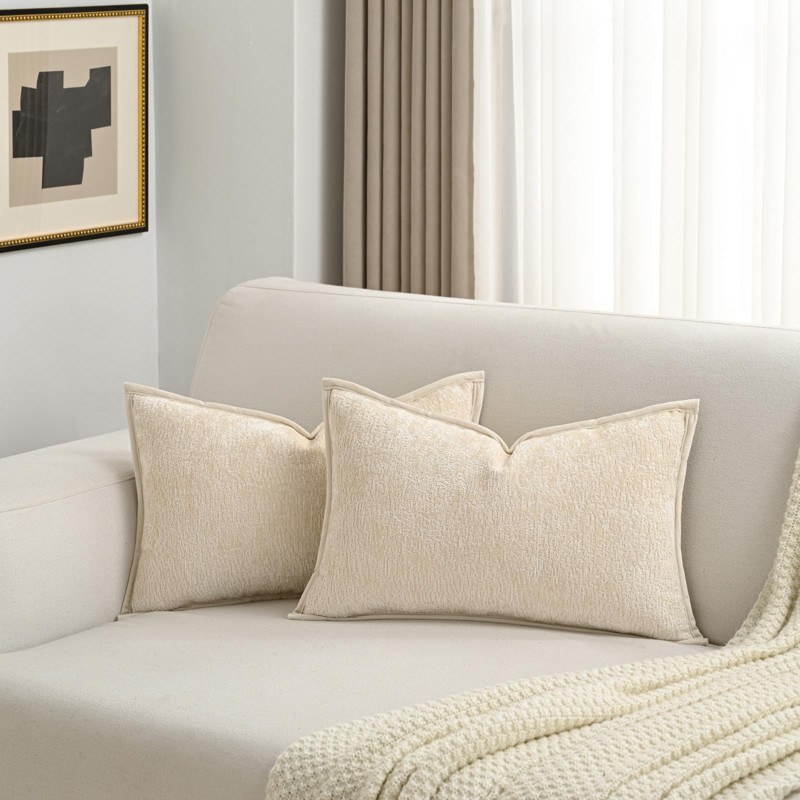 FUTEI Light Blue Chenille Throw Pillow Covers 26x26 Inch Set of 2,Soft Cozy Bound Edge Design Euro Pillow Sham,Home Decor for Couch Bed Living Room