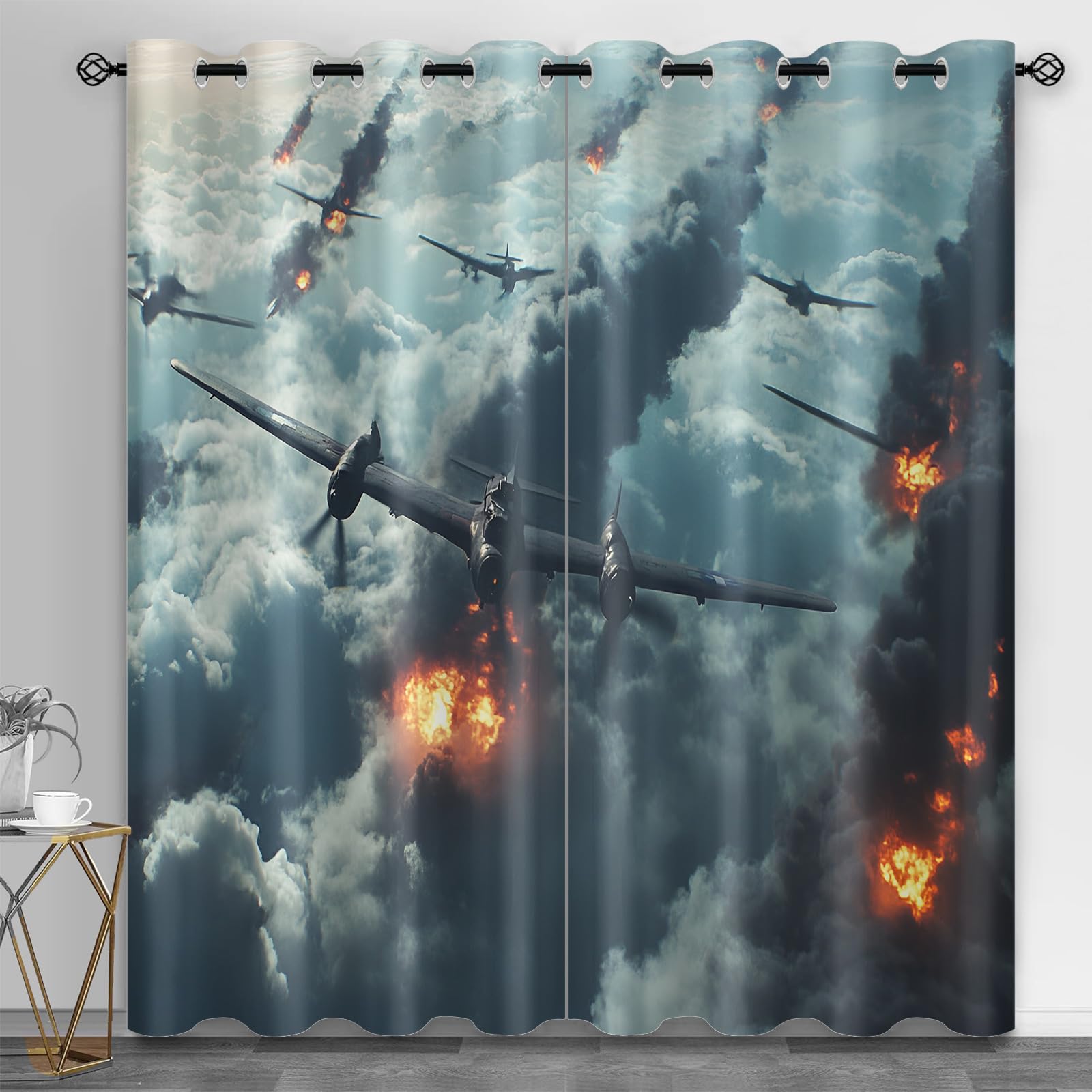 Machinery Window Treatments, Factory Blackout Curtains for Bedroom, Retro Industrial Style Grommet Window Curtain for Bedroom Living Room Patio, 42 x 96 Inch, 2 Panels