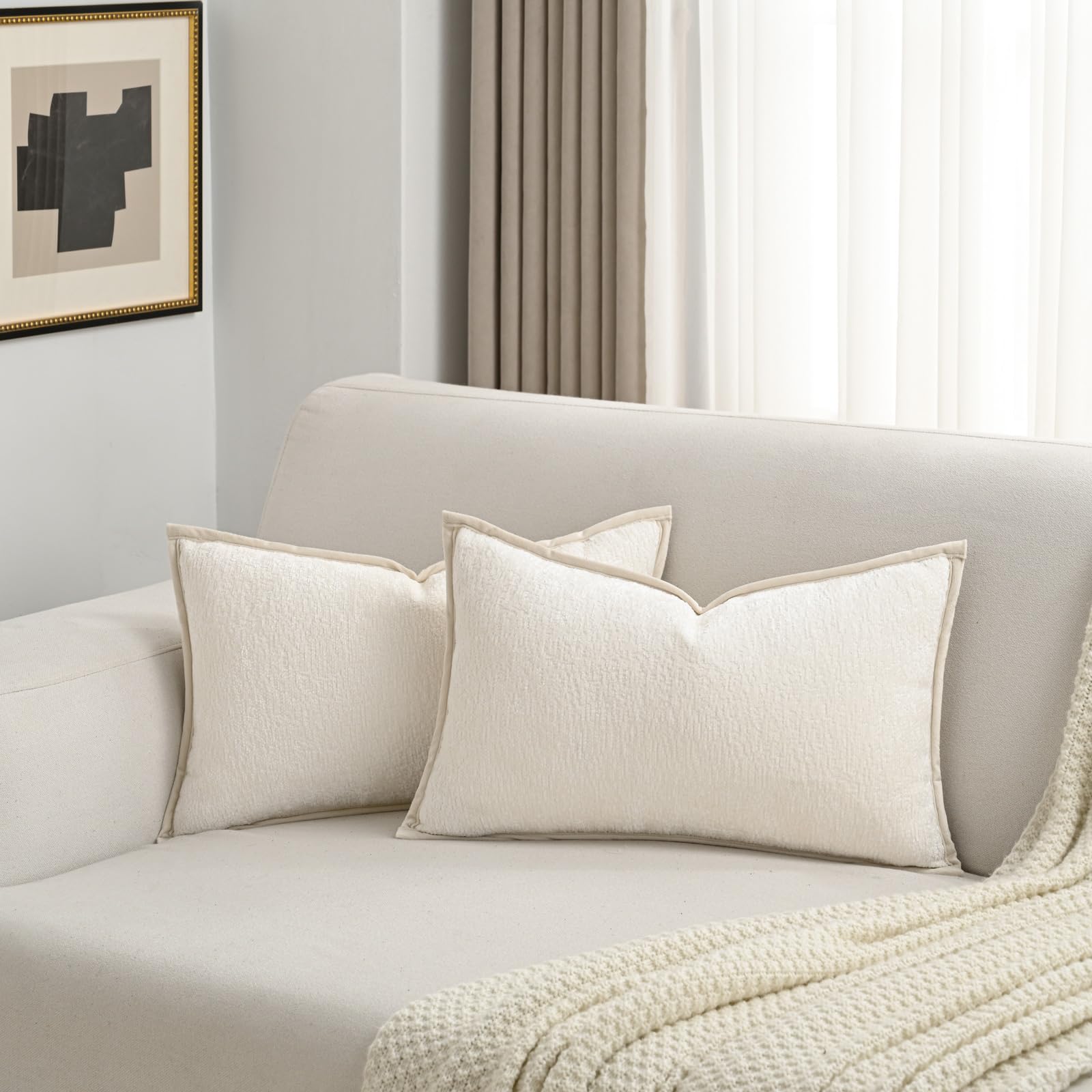 FUTEI Light Blue Chenille Throw Pillow Covers 26x26 Inch Set of 2,Soft Cozy Bound Edge Design Euro Pillow Sham,Home Decor for Couch Bed Living Room