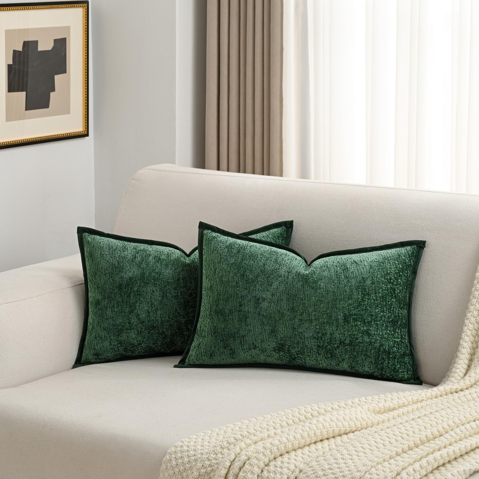 FUTEI Light Blue Chenille Throw Pillow Covers 26x26 Inch Set of 2,Soft Cozy Bound Edge Design Euro Pillow Sham,Home Decor for Couch Bed Living Room