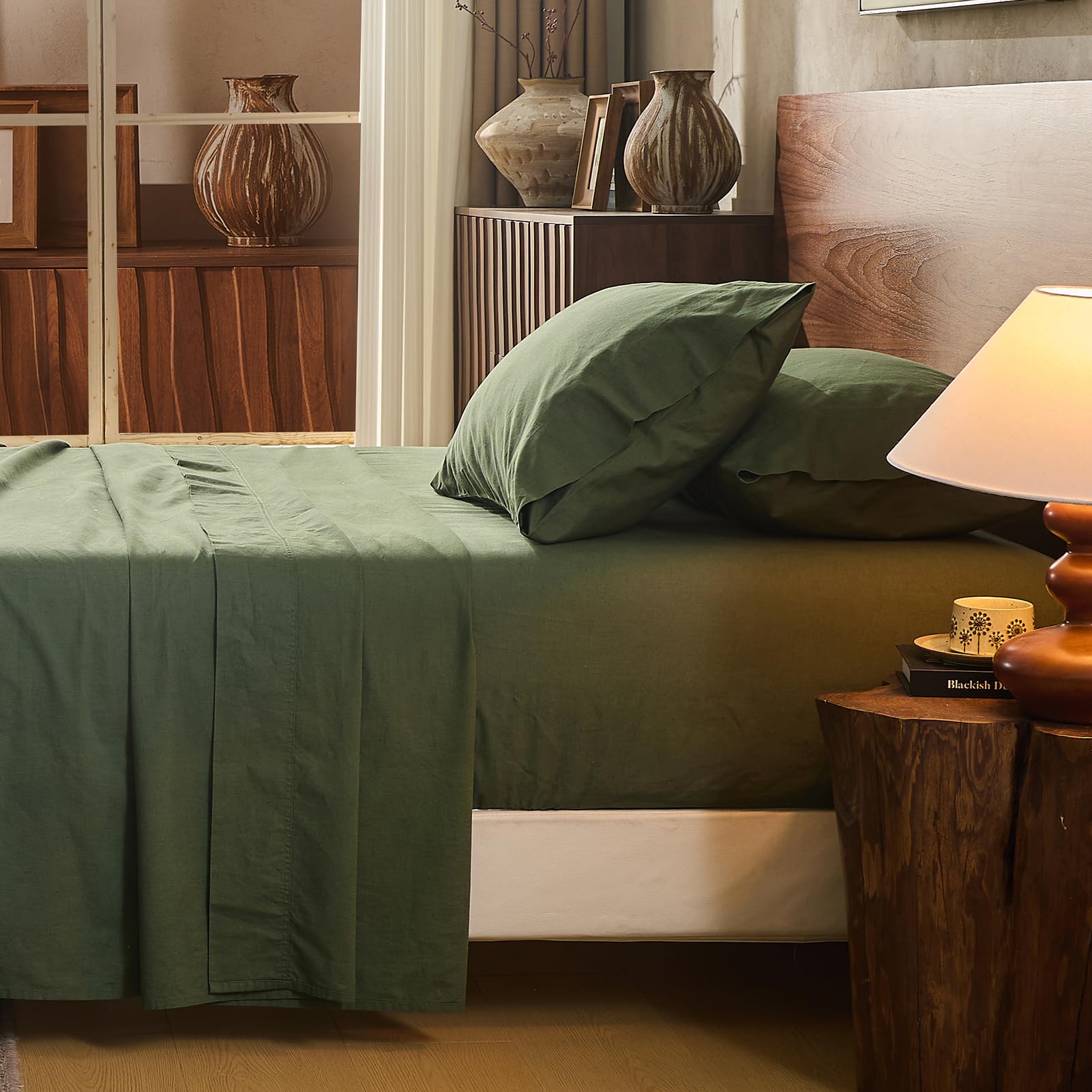 100% Linen Sheets Queen Size,Breathable & Durable 4-Piece Bed Flax Sheet Set,Soft All-Season Bedding for Hot Sleepers 16" Deep Pocket Oeko-TEX Certified,（Queen, Sage Green）
