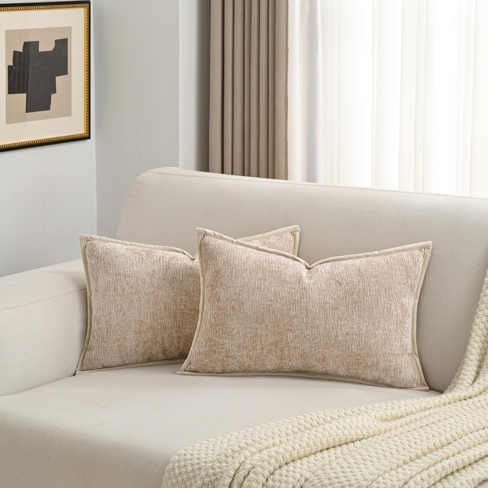 FUTEI Light Blue Chenille Throw Pillow Covers 26x26 Inch Set of 2,Soft Cozy Bound Edge Design Euro Pillow Sham,Home Decor for Couch Bed Living Room