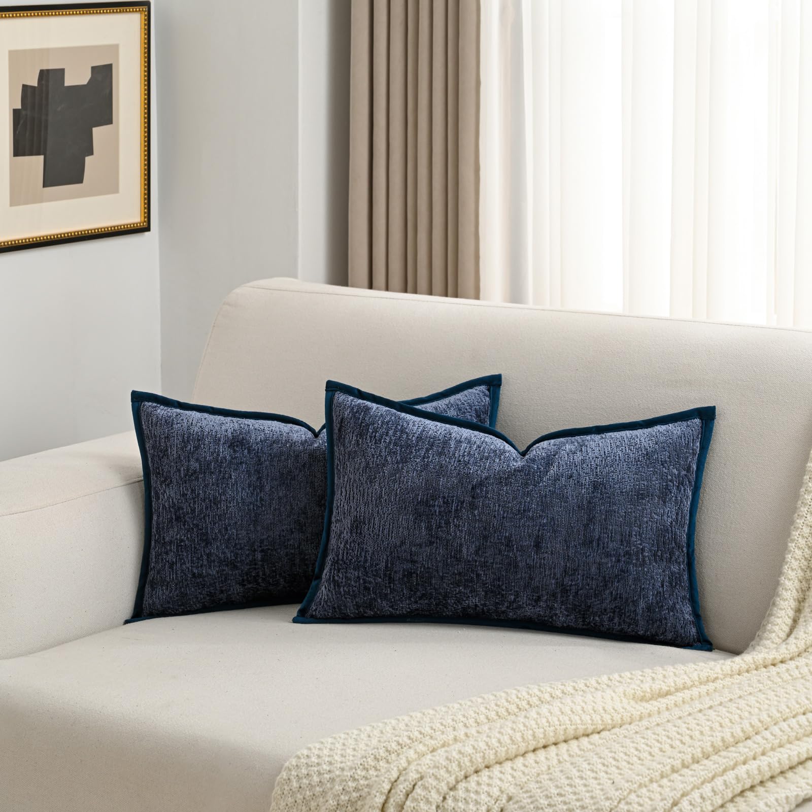 FUTEI Light Blue Chenille Throw Pillow Covers 26x26 Inch Set of 2,Soft Cozy Bound Edge Design Euro Pillow Sham,Home Decor for Couch Bed Living Room
