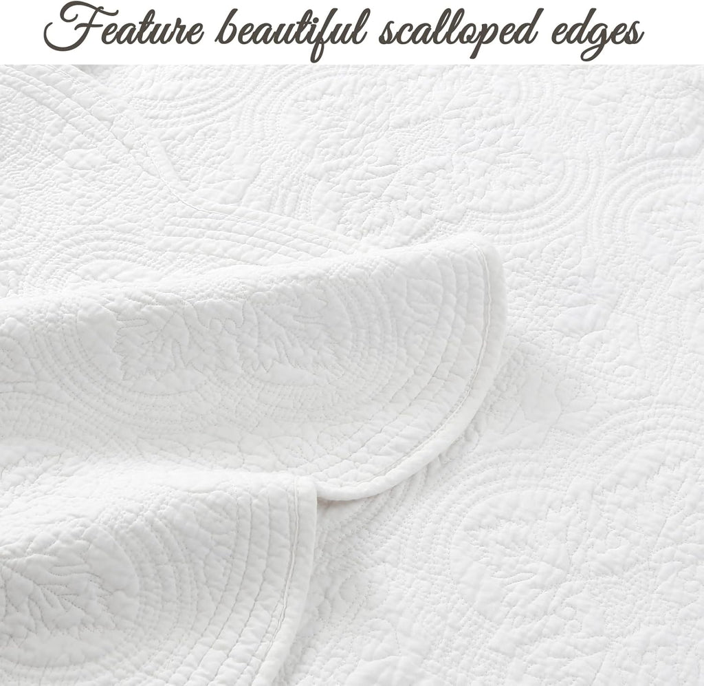 White Medallion Cotton Twin Quilt Set