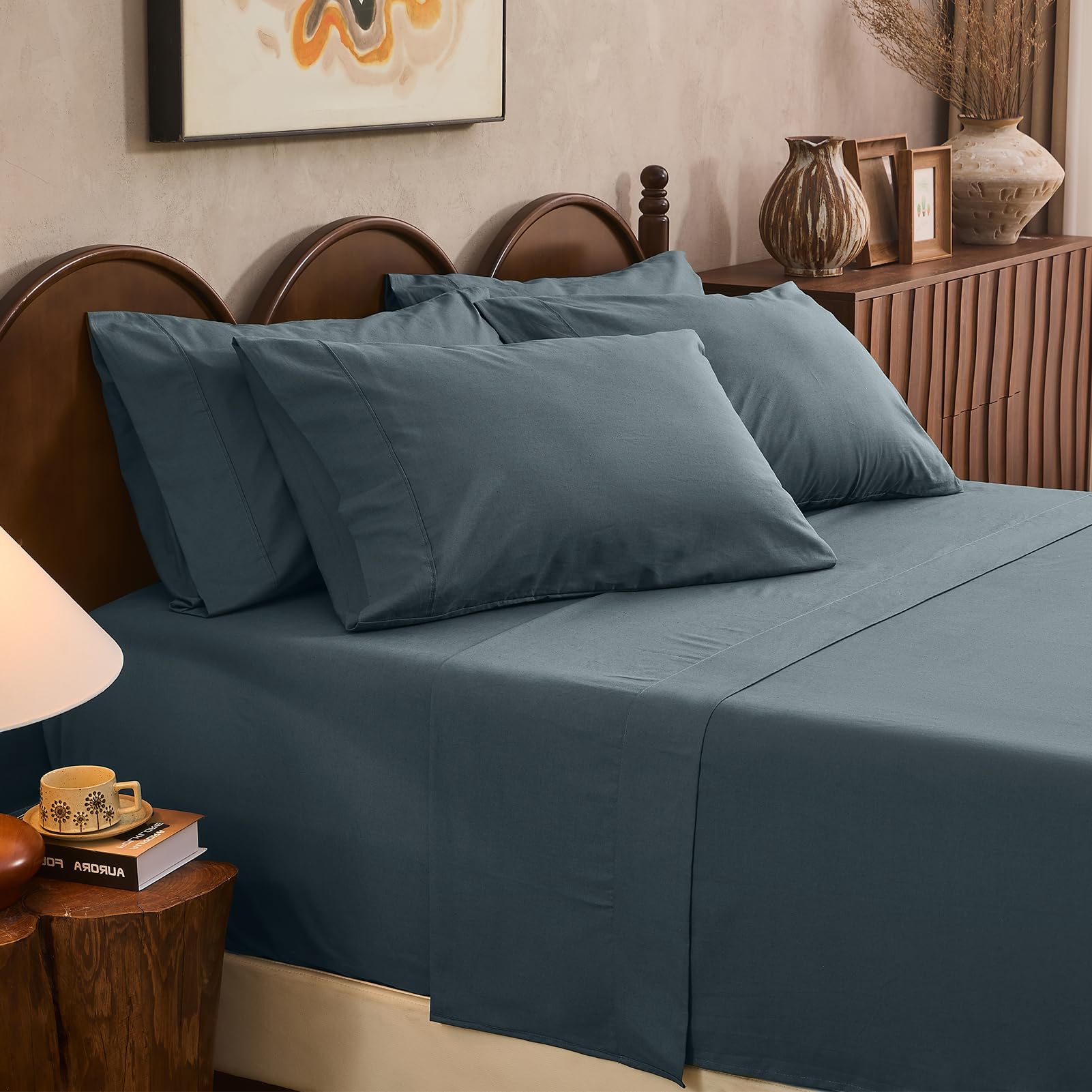 100% Linen Sheets Queen Size,Breathable & Durable 4-Piece Bed Flax Sheet Set,Soft All-Season Bedding for Hot Sleepers 16" Deep Pocket Oeko-TEX Certified,（Queen, Sage Green）