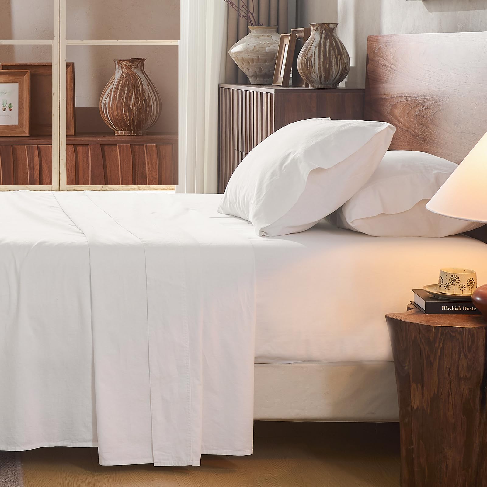 100% Linen Sheets Queen Size,Breathable & Durable 4-Piece Bed Flax Sheet Set,Soft All-Season Bedding for Hot Sleepers 16" Deep Pocket Oeko-TEX Certified,（Queen, Sage Green）