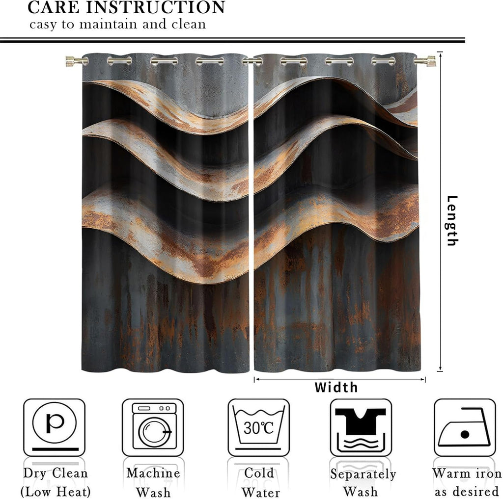 Wavy Stripes Curtains,Rusted Metal Blackout Curtains Industrial Style Grommet Drapes 2 Panels for Bedroom Living Room 31.5" W x 45" L x2