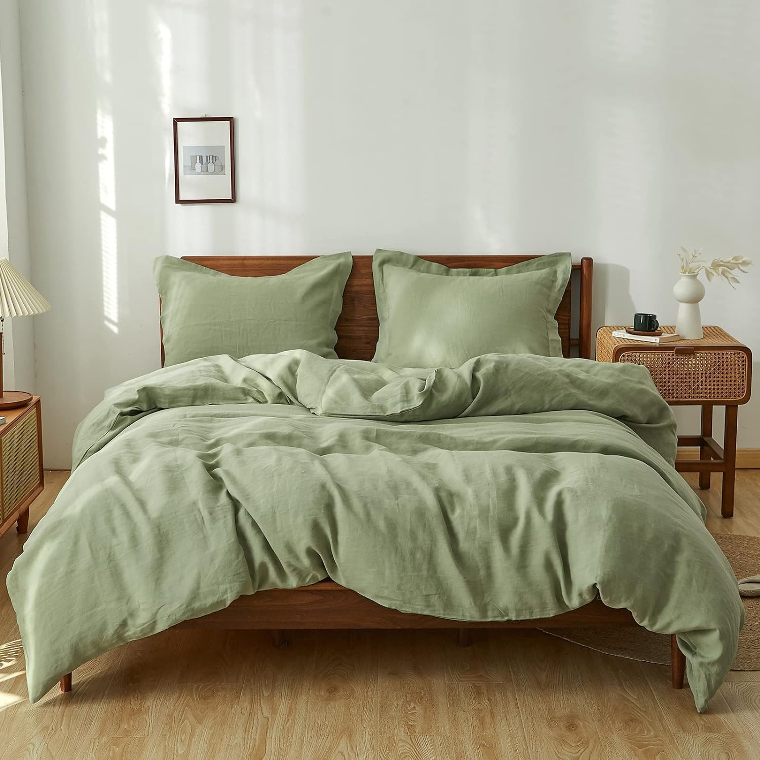 Simple&Opulence 100% Linen Duvet Cover Set, 3 PCS Natural French Flax Duvet Cover King Size, Breathable Soft Comfy Bedding Comforter Cover with 2 Pillowcases(Linen, 104"x92")