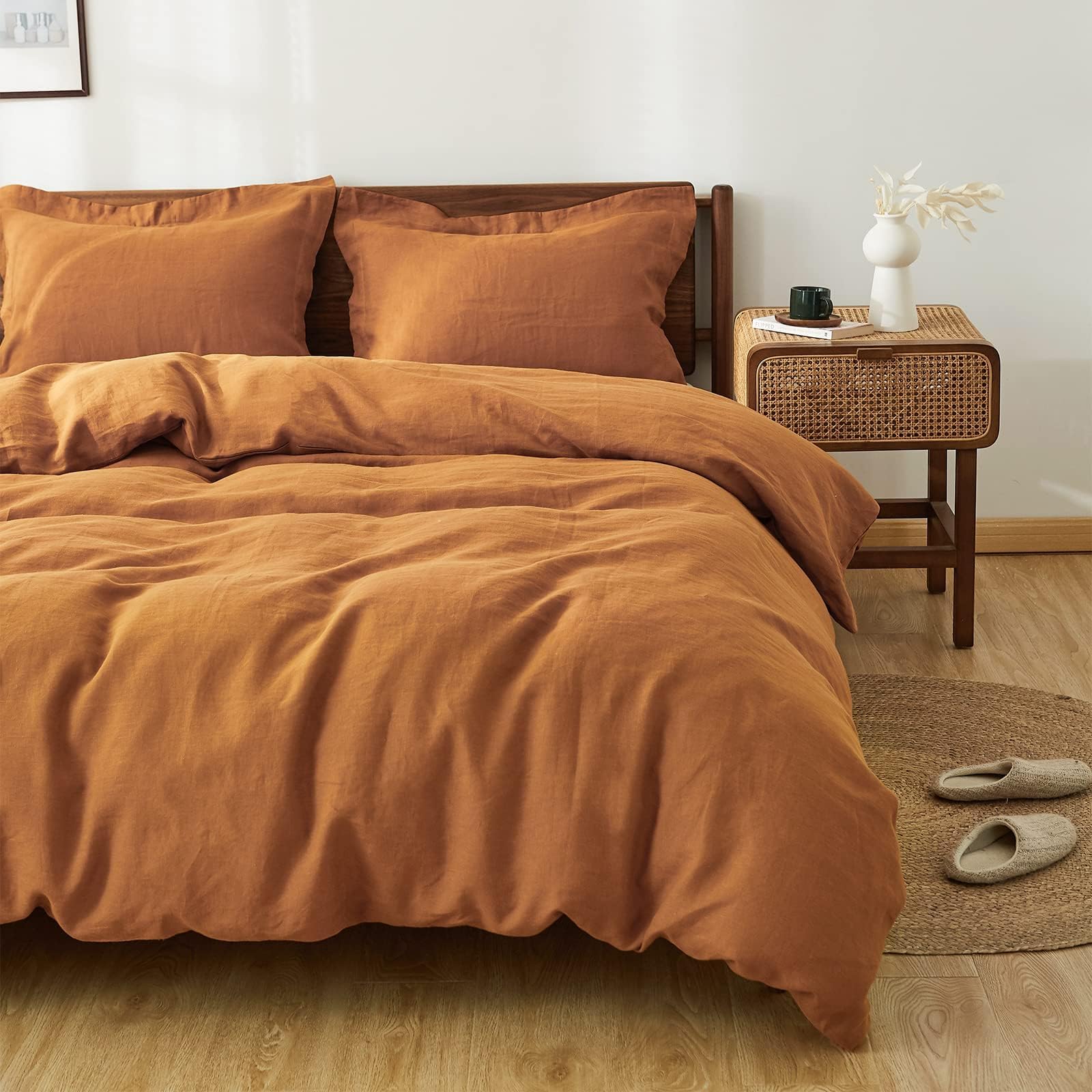Simple&Opulence 100% Linen Duvet Cover Set, 3 PCS Natural French Flax Duvet Cover King Size, Breathable Soft Comfy Bedding Comforter Cover with 2 Pillowcases(Linen, 104"x92")