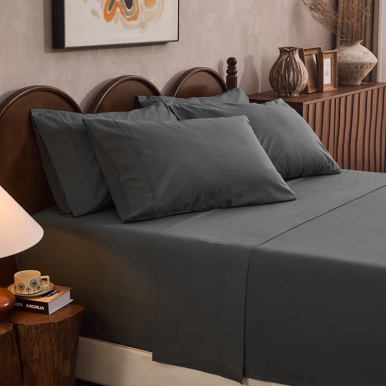 100% Linen Sheets Queen Size,Breathable & Durable 4-Piece Bed Flax Sheet Set,Soft All-Season Bedding for Hot Sleepers 16" Deep Pocket Oeko-TEX Certified,（Queen, Sage Green）