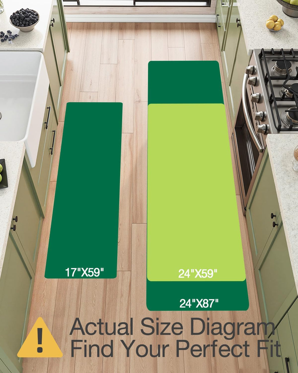 LUMI Kitchen Mat Anti Fatigue Cushioned, Memory Foam Padded Standing PVC Rug Washable, Non Slip Comfort Floor Runner for Home, Sink, Laundry, Office, 24"x87", White