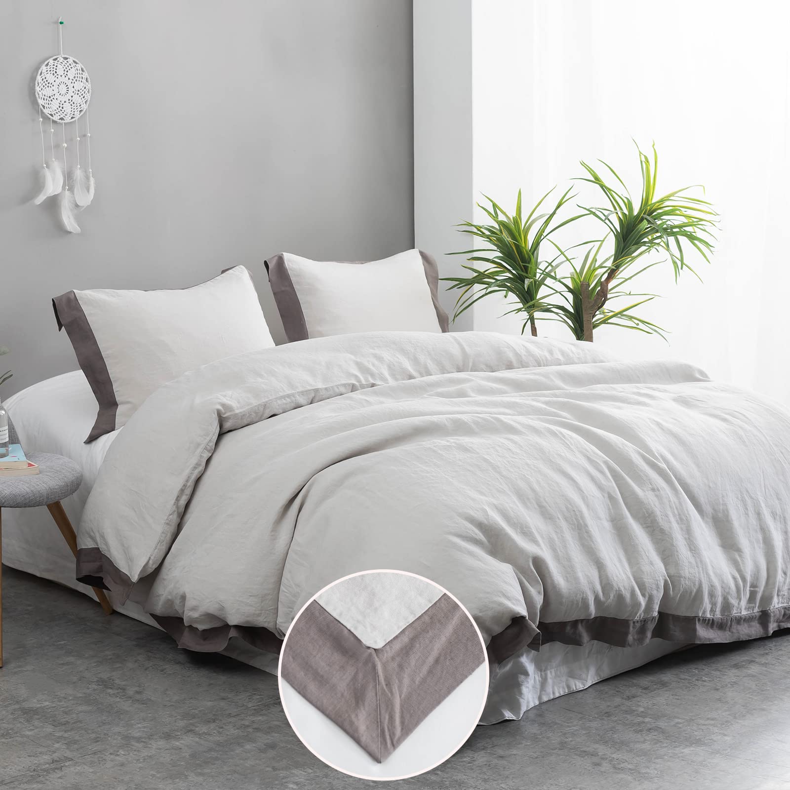 Simple&Opulence 100% Linen Duvet Cover Set, 3 PCS Natural French Flax Duvet Cover King Size, Breathable Soft Comfy Bedding Comforter Cover with 2 Pillowcases(Linen, 104"x92")