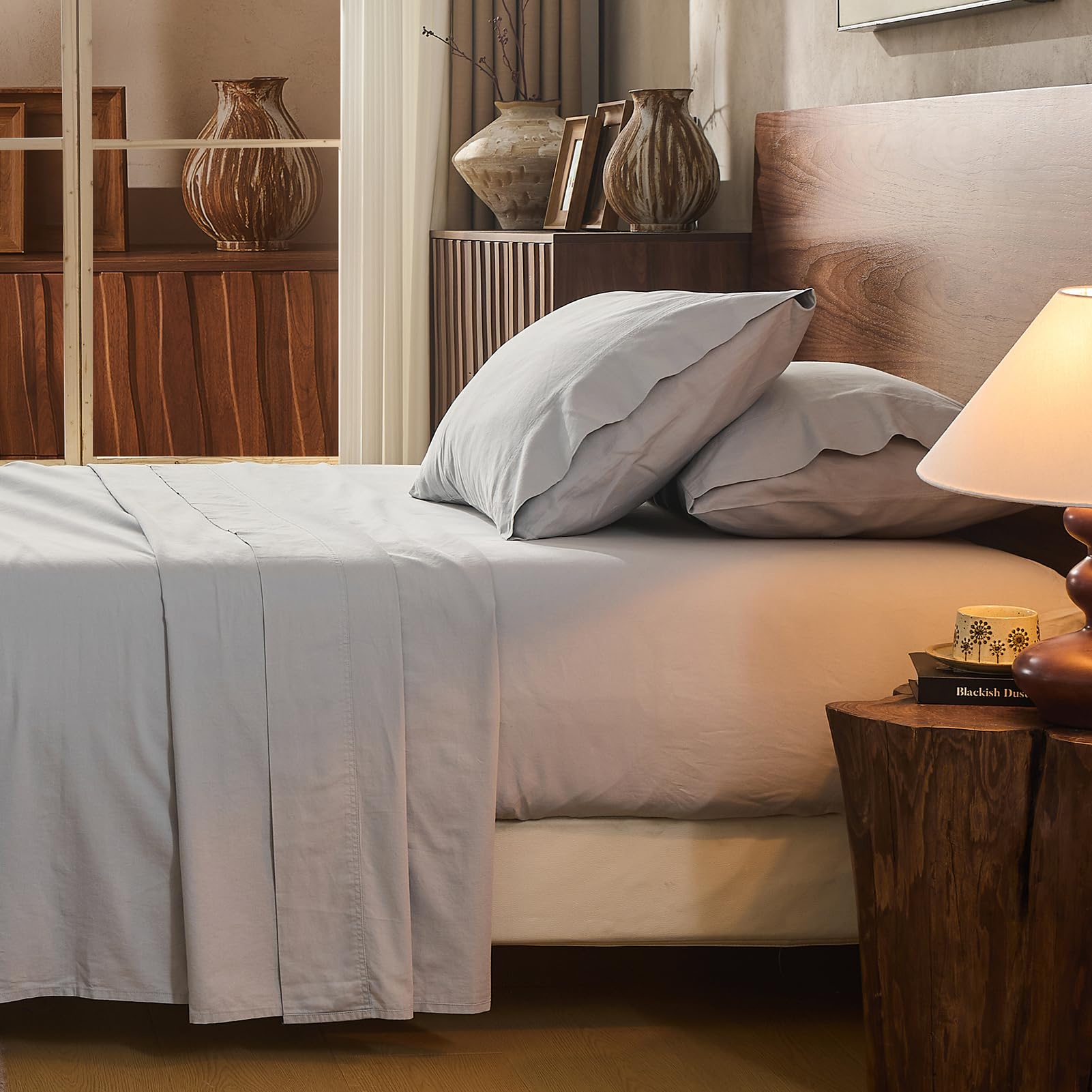 100% Linen Sheets Queen Size,Breathable & Durable 4-Piece Bed Flax Sheet Set,Soft All-Season Bedding for Hot Sleepers 16" Deep Pocket Oeko-TEX Certified,（Queen, Sage Green）