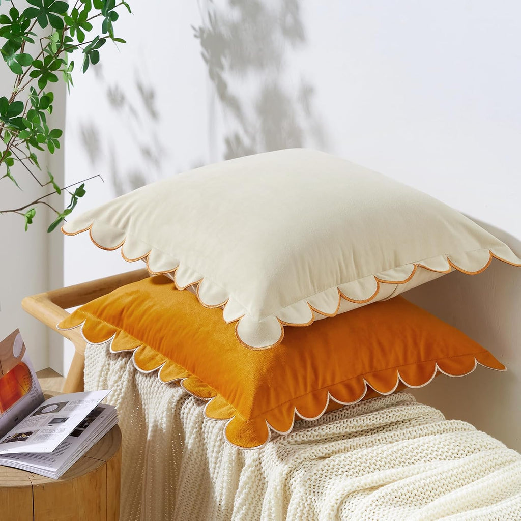 Velvet Scalloped Pillow Covers Set