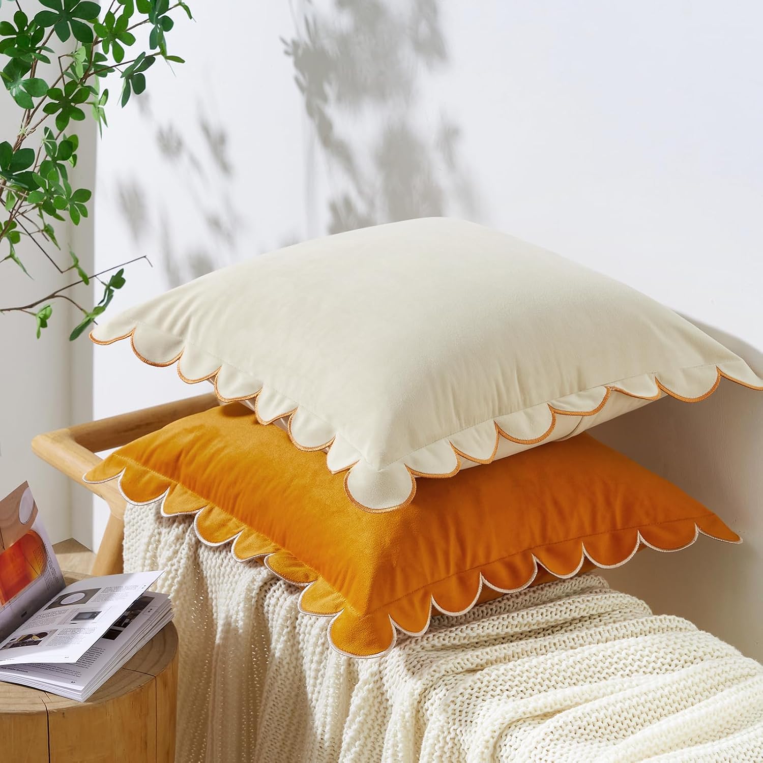 Velvet Scalloped Pillow Covers Set
