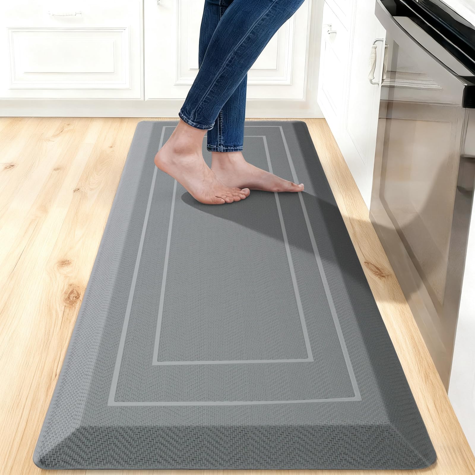 UKISS 9/10"" Extra Thick Cushioned Anti Fatigue Kitchen Mat, Waterproof High Density Foam Standing Desk Mat, Non-Slip Ergonomic Comfort Mat for Kitchen, Office,Workstation Black (Black, 20" X 48")