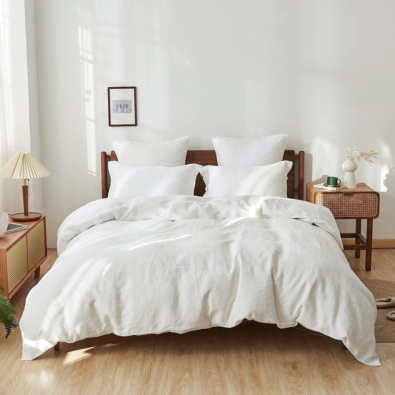 Simple&Opulence 100% Linen Duvet Cover Set, 3 PCS Natural French Flax Duvet Cover King Size, Breathable Soft Comfy Bedding Comforter Cover with 2 Pillowcases(Linen, 104"x92")