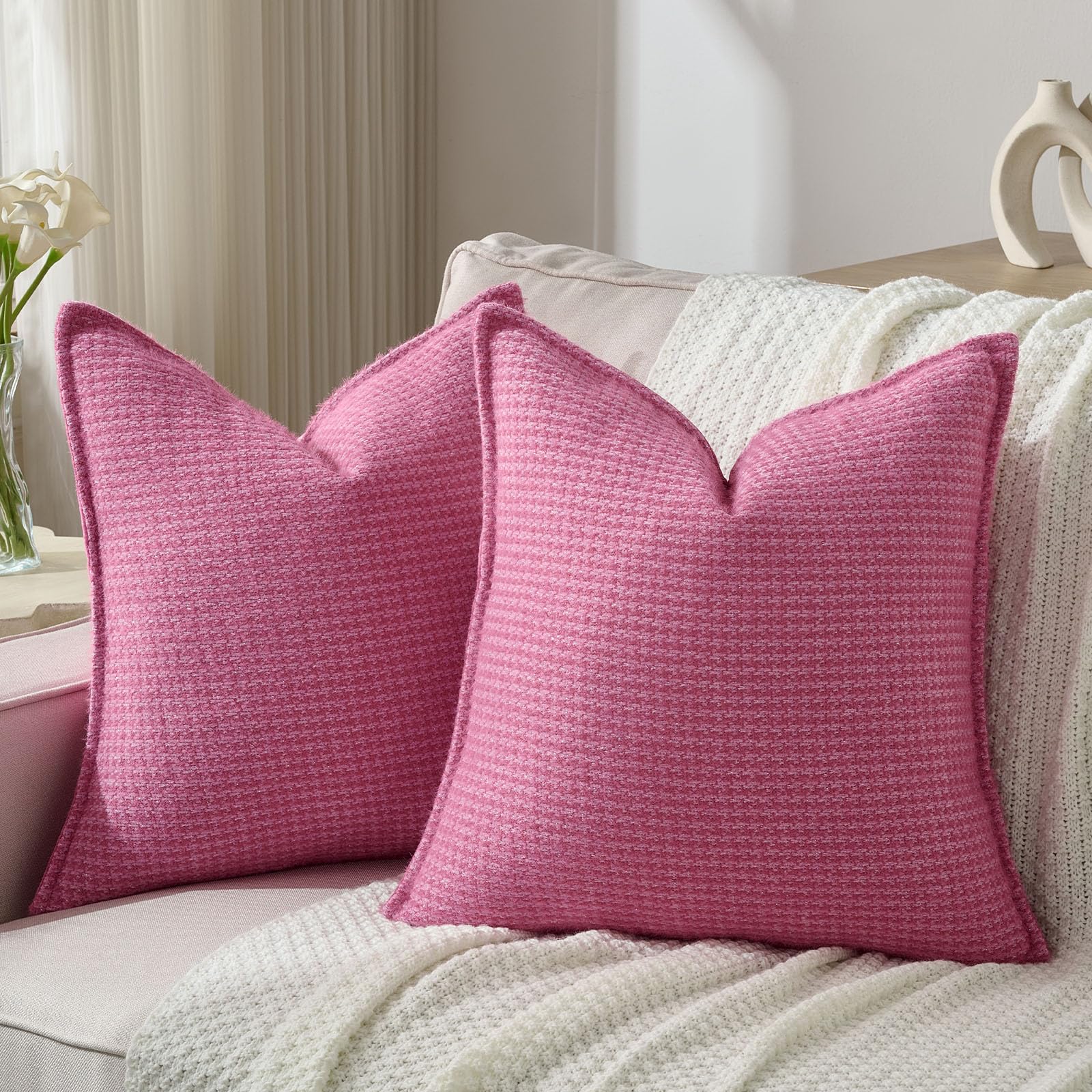 FUTEI Pack of 2 Houndstooth Throw Pillow Covers 26x26 Inch Soft Chenille Gingham Textured Farmhouse Decorative Euro Pillow Shams Modern Home Decor for Couch Bedroom Living Room, Grayish Blue