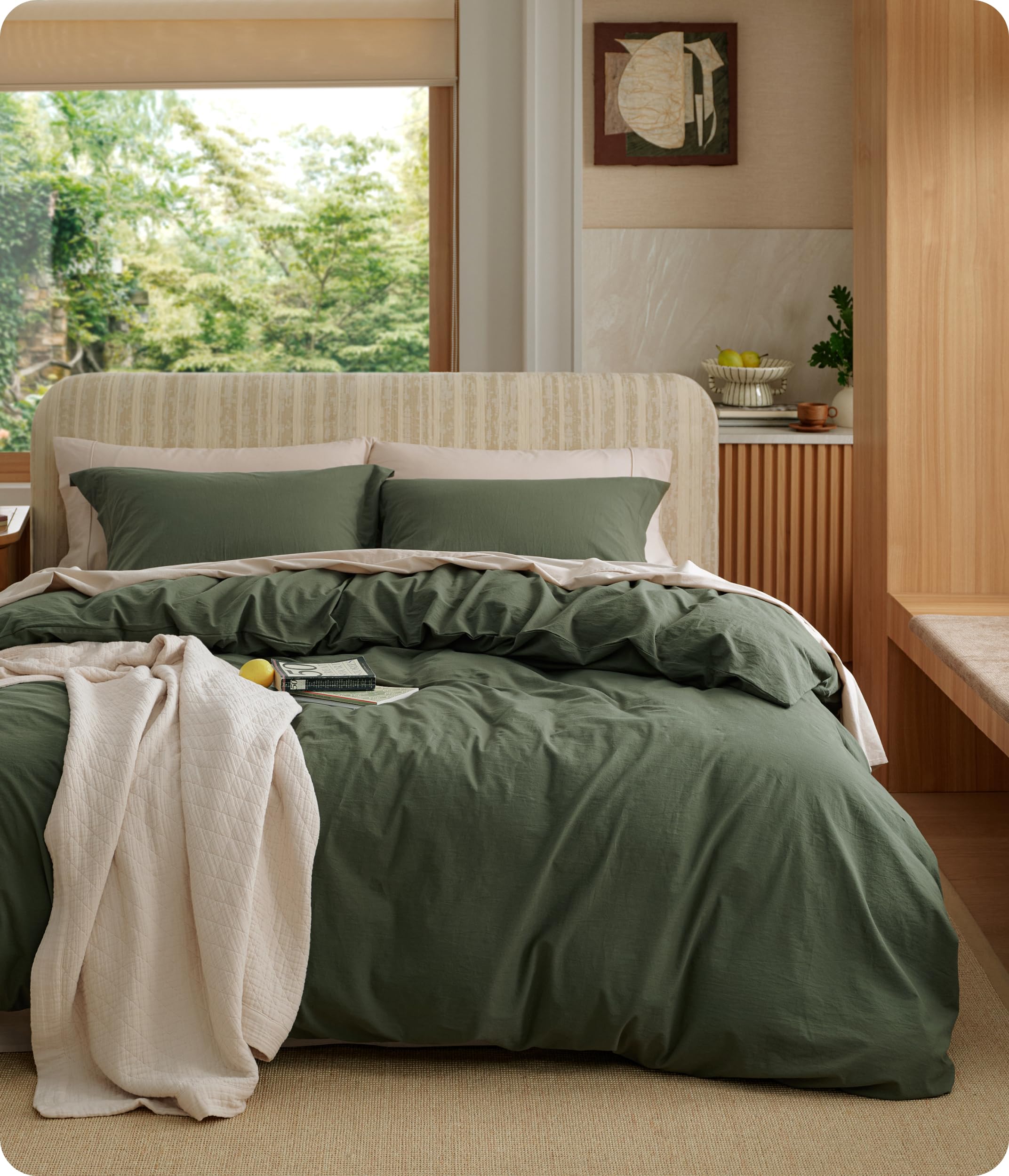 Bedsure 100% Washed Cotton Duvet Cover Oversized King - Natural Minimalist Bedding Set Linen Like - PureWoven Plain Simple & Soft Comforter Cover for All Seasons (Natural, Oversized King, 120"x98")