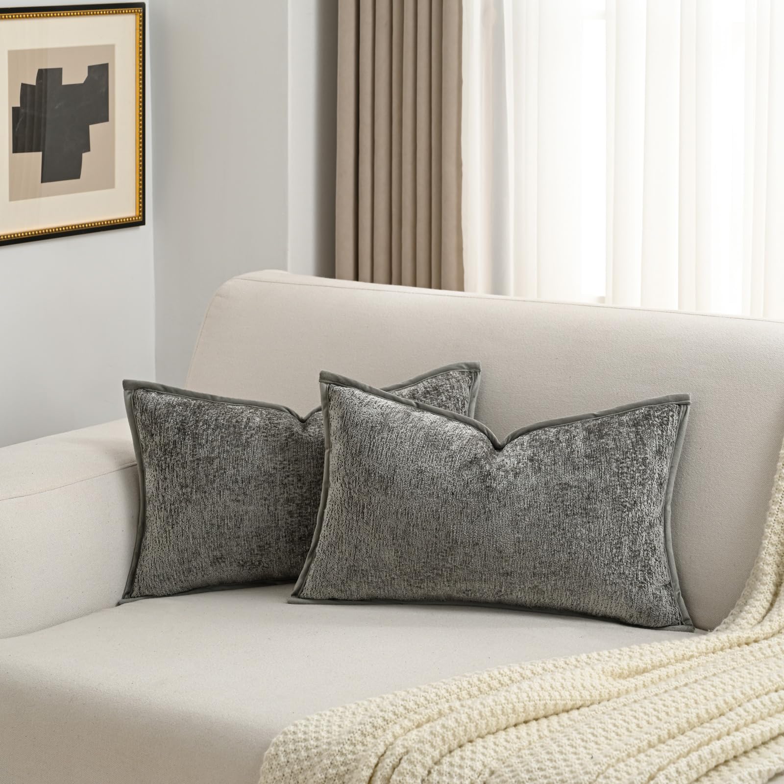 FUTEI Light Blue Chenille Throw Pillow Covers 26x26 Inch Set of 2,Soft Cozy Bound Edge Design Euro Pillow Sham,Home Decor for Couch Bed Living Room