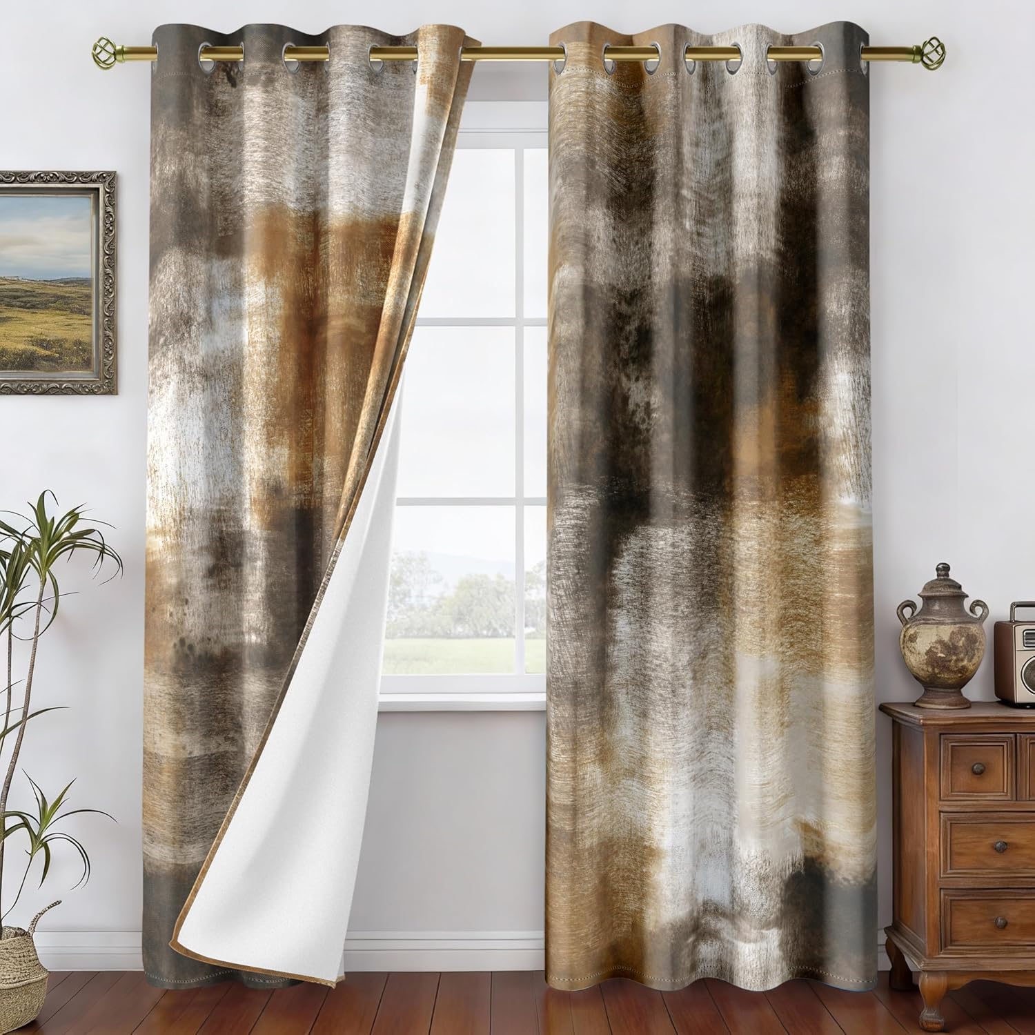 Tan Abstract Rust Blackout Curtains