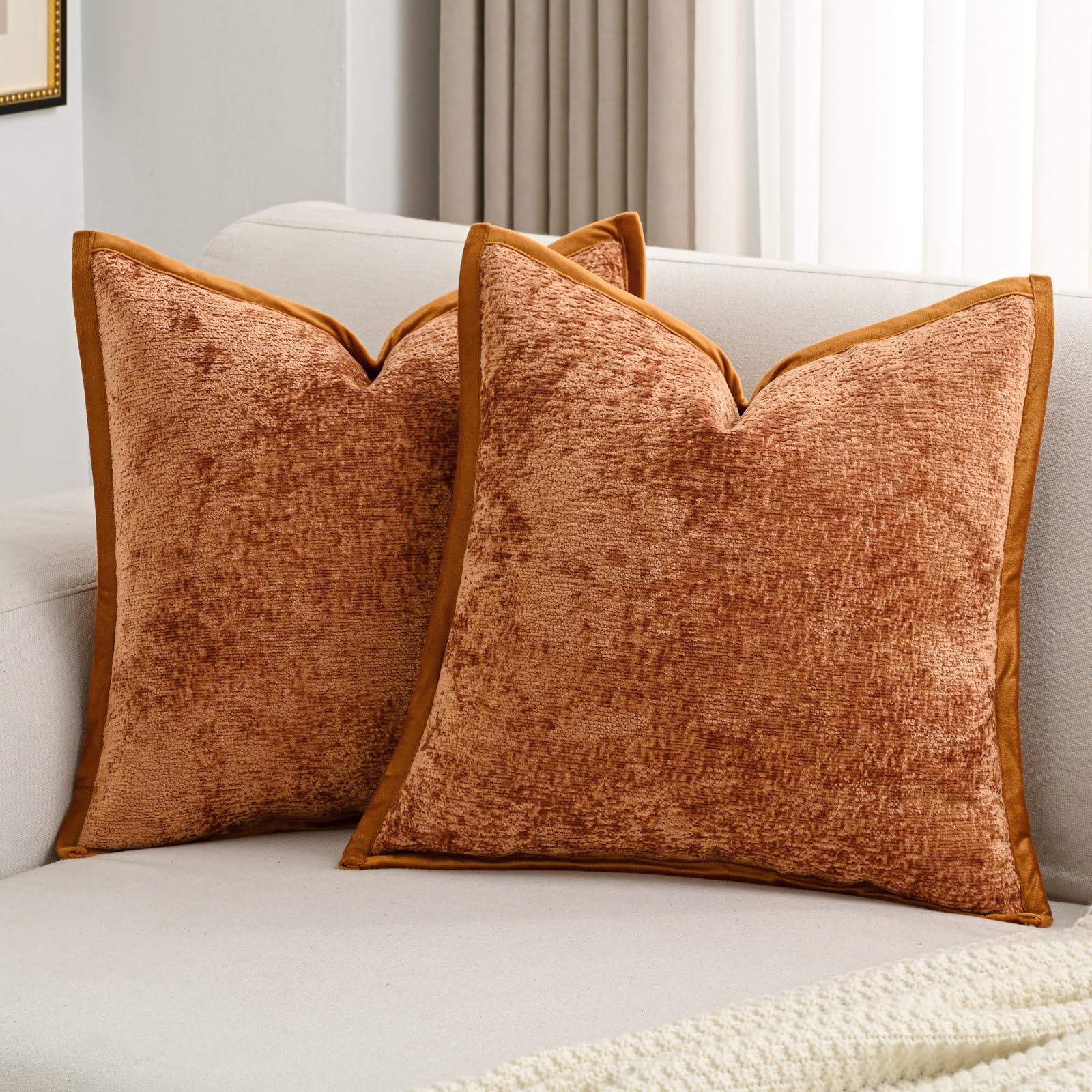FUTEI Light Blue Chenille Throw Pillow Covers 26x26 Inch Set of 2,Soft Cozy Bound Edge Design Euro Pillow Sham,Home Decor for Couch Bed Living Room