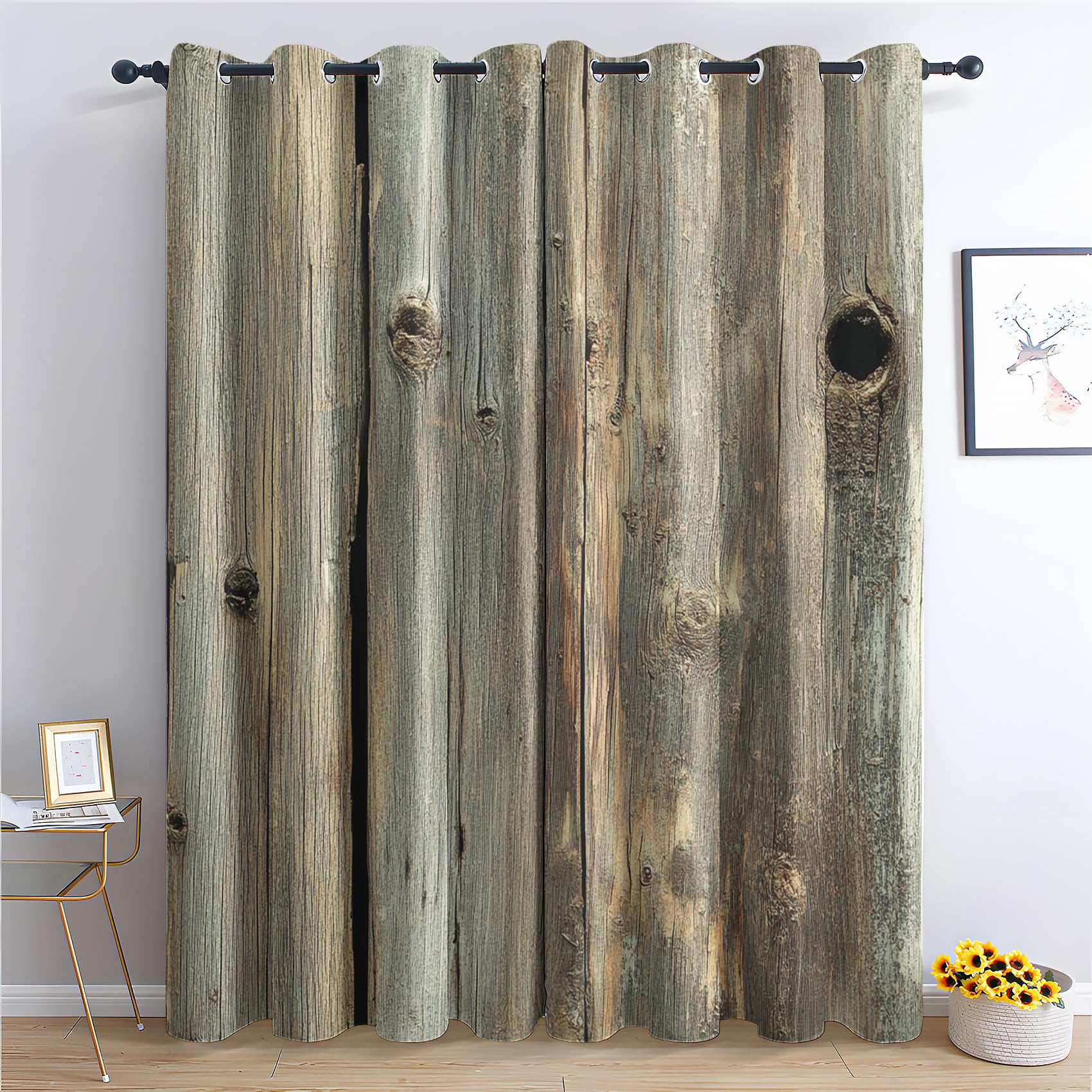 Vintage Rusty Door Curtains 2 Panels Set, Industrial Curtains 54 Inch Blackout Curtains for Living Room, Rustic Farmhouse Window Curtains Thermal Insulated Grommet for Bedroom Decor Drapes