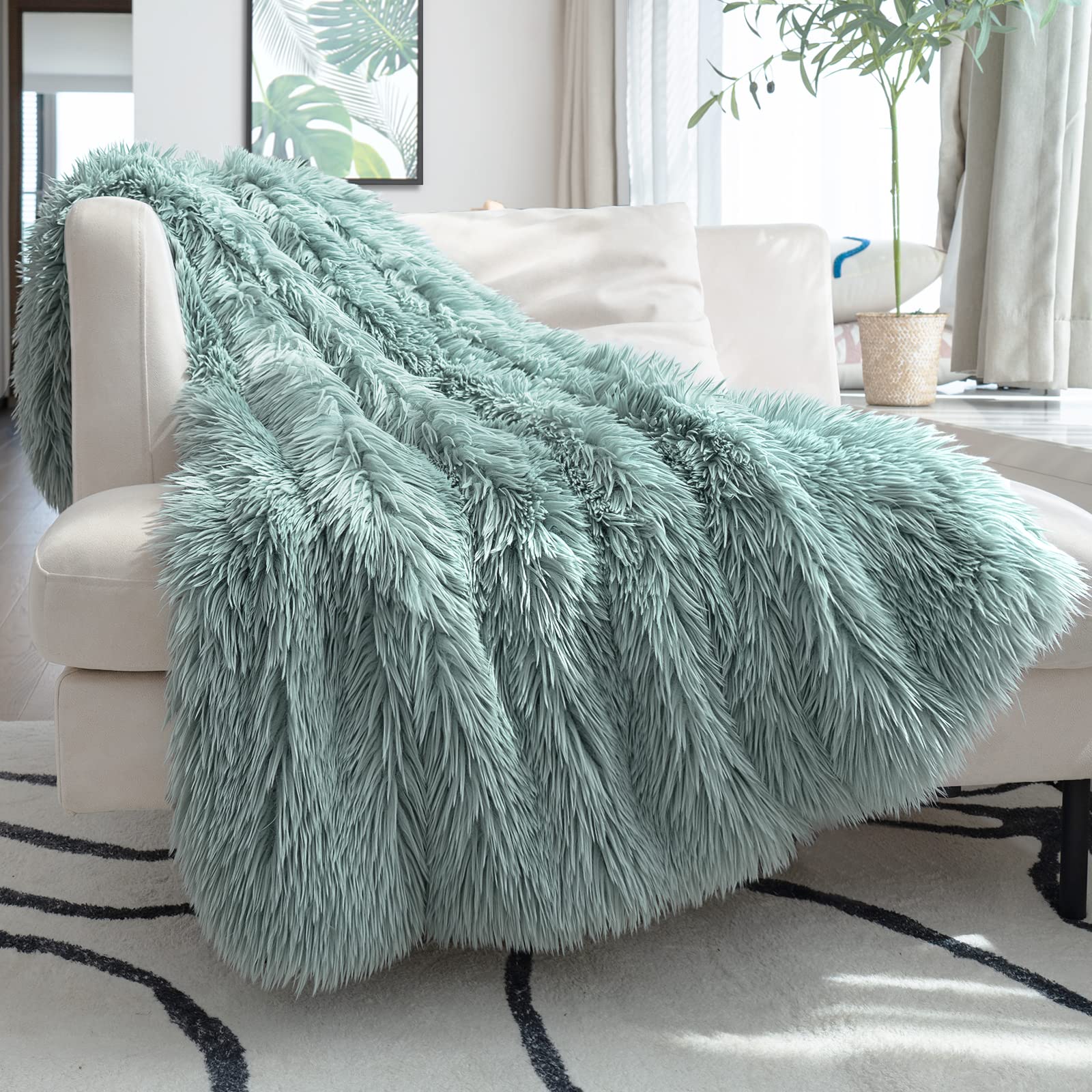 JONIYEAR Extra Large Decorative Fluffy Faux Fur Blanket Queen Size 80" x 90", Soft Luxury Lightweight Furry Blankets, Solid Cozy Shaggy Plush Thick Warm Fuzzy Blankets for Winter Bed Couch, White