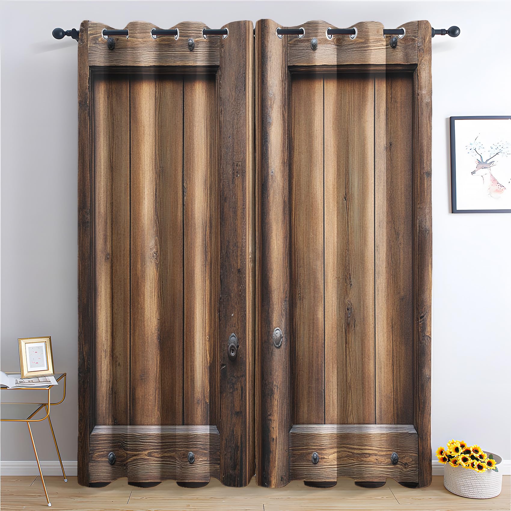 Vintage Rusty Door Curtains 2 Panels Set, Industrial Curtains 54 Inch Blackout Curtains for Living Room, Rustic Farmhouse Window Curtains Thermal Insulated Grommet for Bedroom Decor Drapes