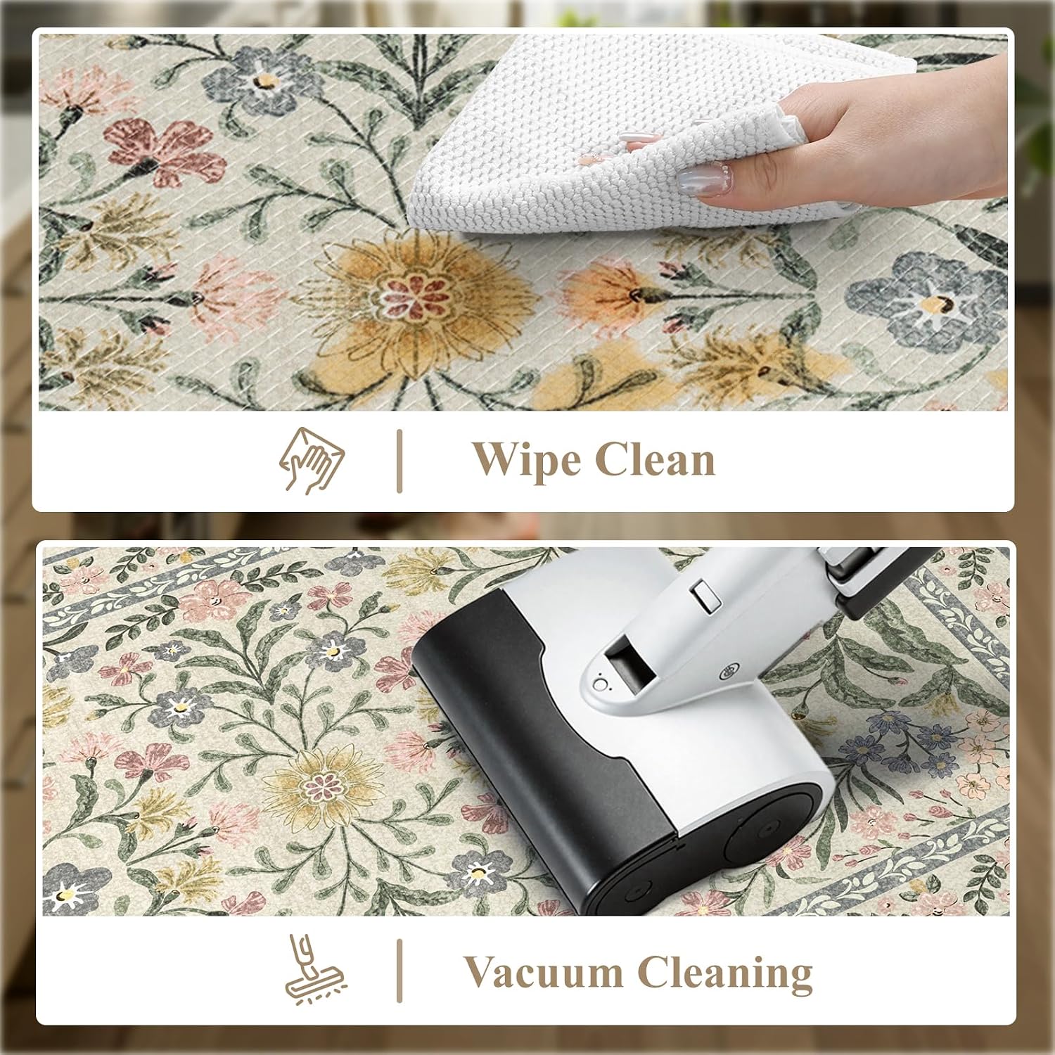 Beige Floral 2-Piece Anti Fatigue Kitchen Mat Set