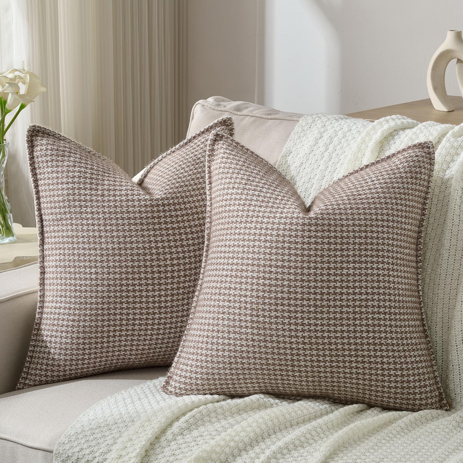 FUTEI Pack of 2 Houndstooth Throw Pillow Covers 26x26 Inch Soft Chenille Gingham Textured Farmhouse Decorative Euro Pillow Shams Modern Home Decor for Couch Bedroom Living Room, Grayish Blue