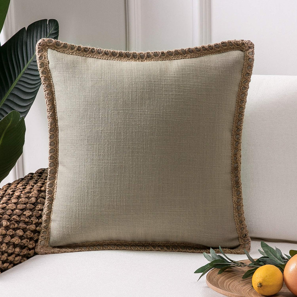 Phantoscope Pack of 2 Farmhouse Decorative Solid Pillow Cover Burlap Linen Trimmed Tailored Edges, Black, 24 x 24 inches, 60 x 60 cm