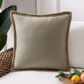 Phantoscope Pack of 2 Farmhouse Decorative Solid Pillow Cover Burlap Linen Trimmed Tailored Edges, Black, 24 x 24 inches, 60 x 60 cm