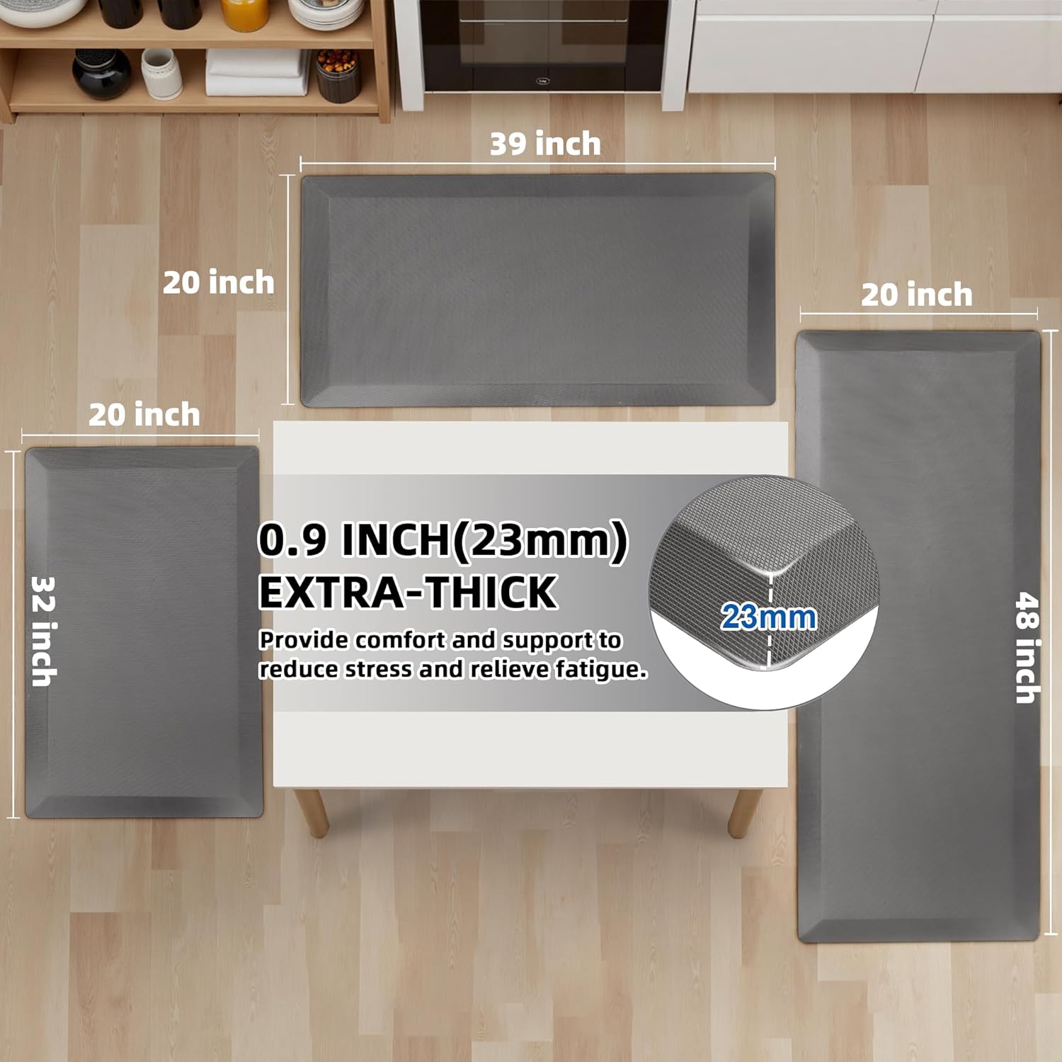 Grey Thick Memory Foam Anti Fatigue Kitchen Mat