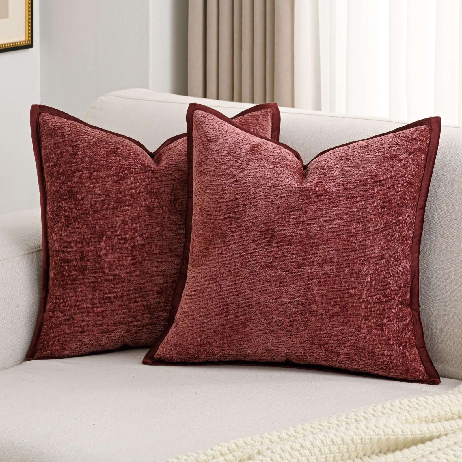 FUTEI Light Blue Chenille Throw Pillow Covers 26x26 Inch Set of 2,Soft Cozy Bound Edge Design Euro Pillow Sham,Home Decor for Couch Bed Living Room
