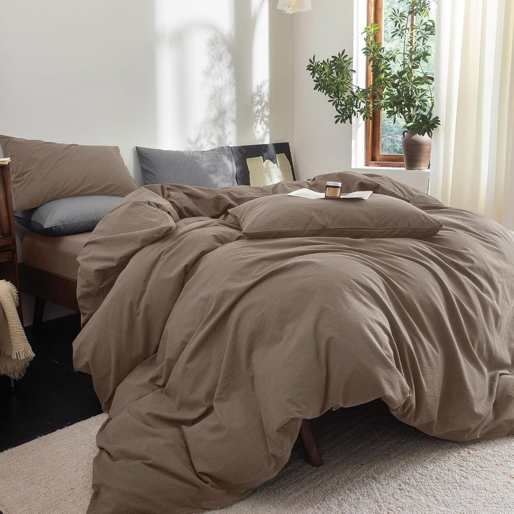 Pale Brown Washed Cotton King Duvet Set