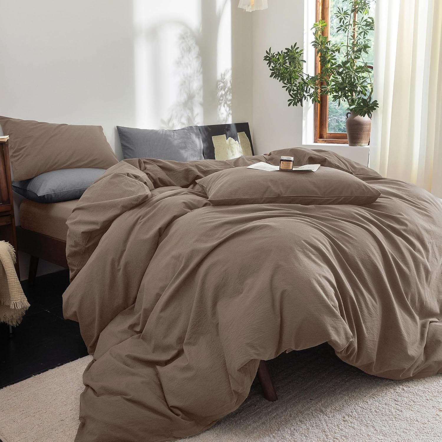 Pale Brown Washed Cotton King Duvet Set