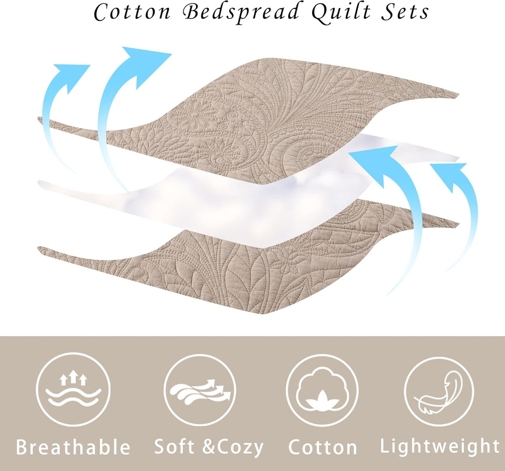 Taupe Paisley Cotton King Quilt Set