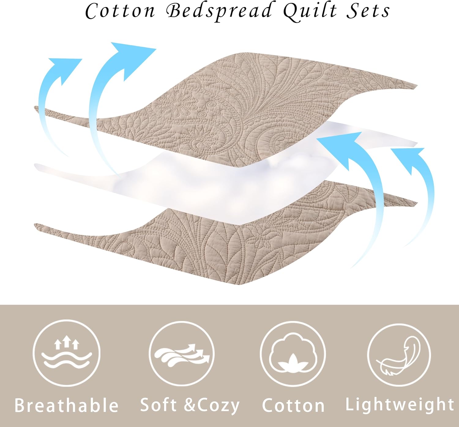 Taupe Paisley Cotton King Quilt Set