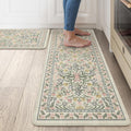 Beige Floral 2-Piece Anti Fatigue Kitchen Mat Set