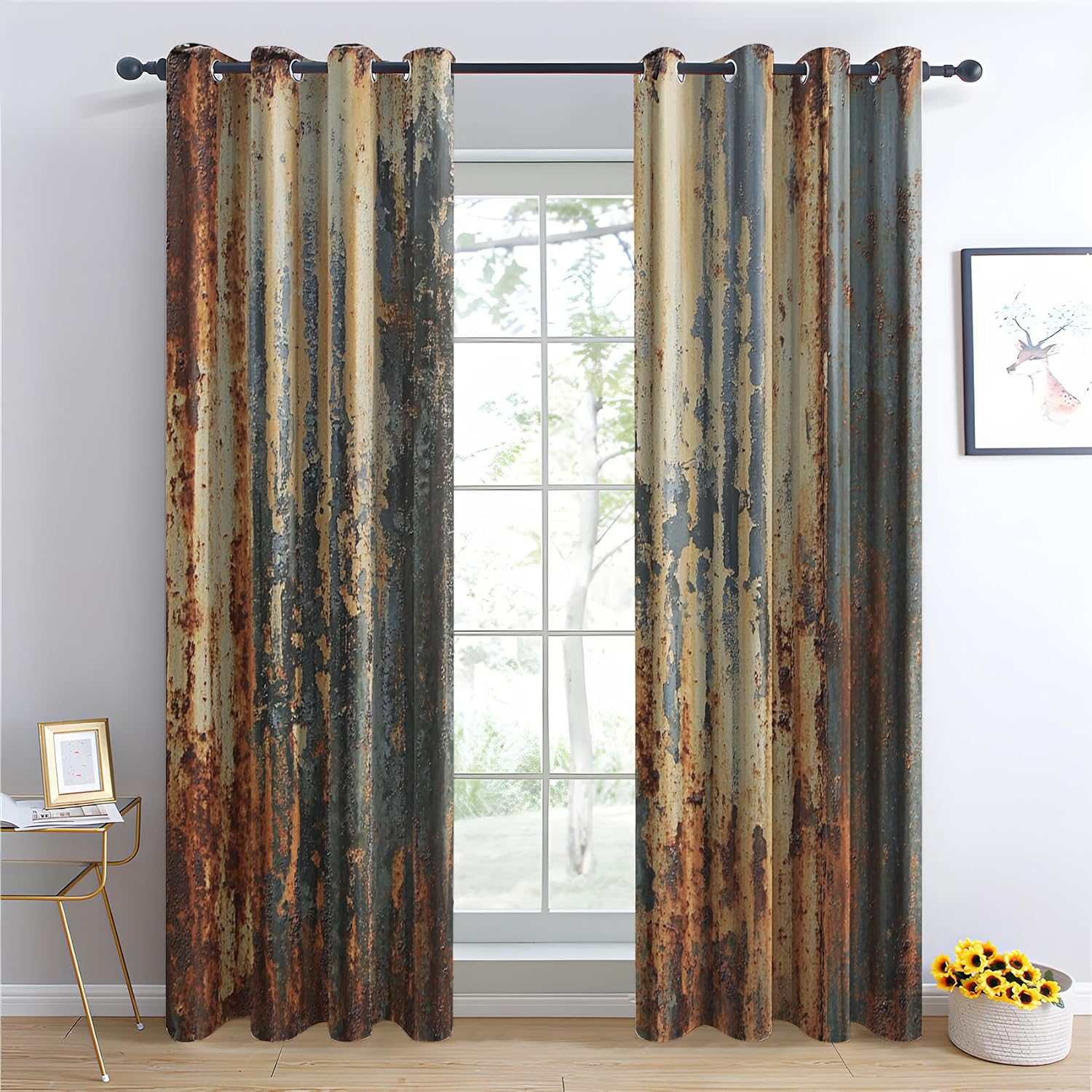 Vintage Rusty Door Curtains 2 Panels Set, Industrial Curtains 54 Inch Blackout Curtains for Living Room, Rustic Farmhouse Window Curtains Thermal Insulated Grommet for Bedroom Decor Drapes