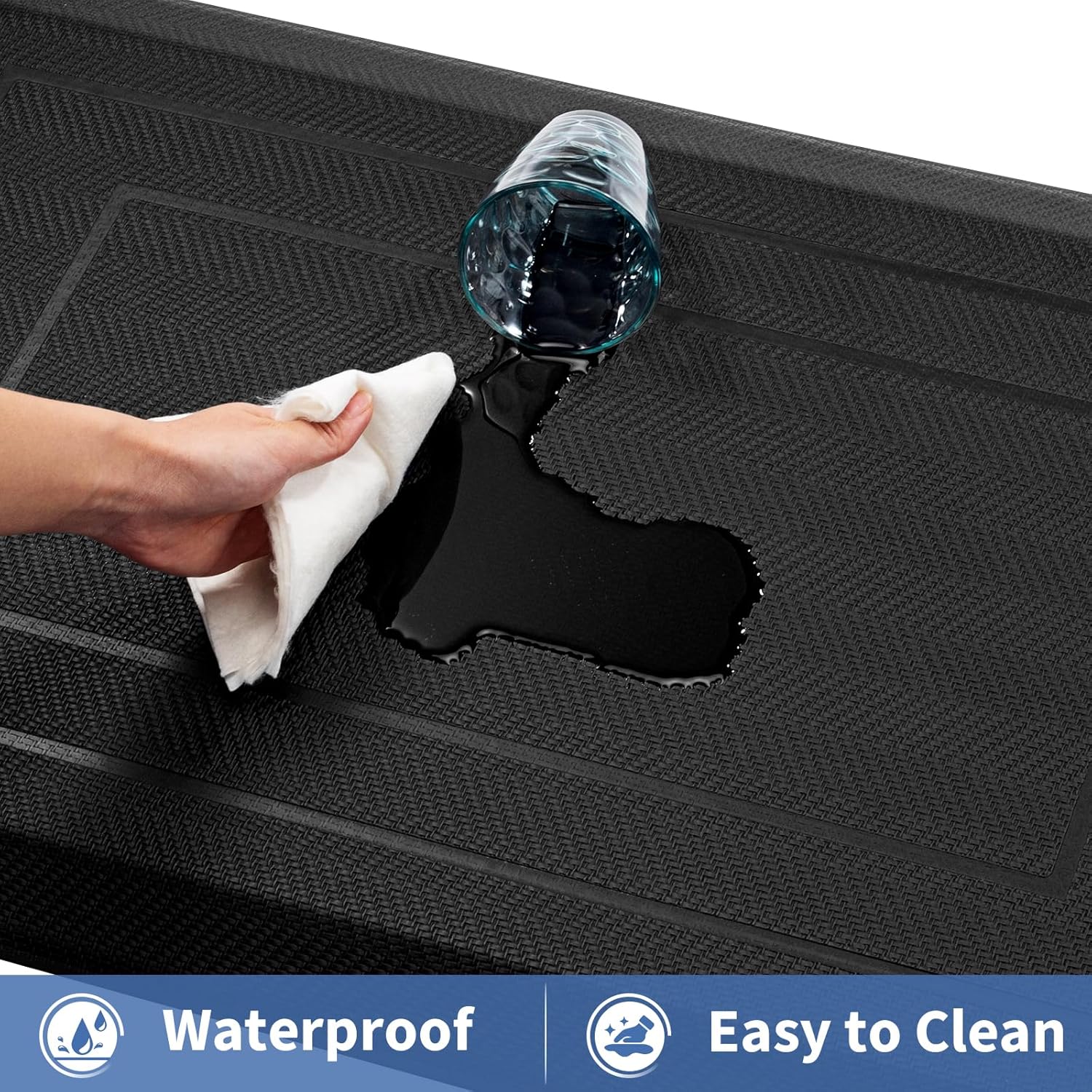 UKISS 9/10"" Extra Thick Cushioned Anti Fatigue Kitchen Mat, Waterproof High Density Foam Standing Desk Mat, Non-Slip Ergonomic Comfort Mat for Kitchen, Office,Workstation Black (Black, 20" X 48")