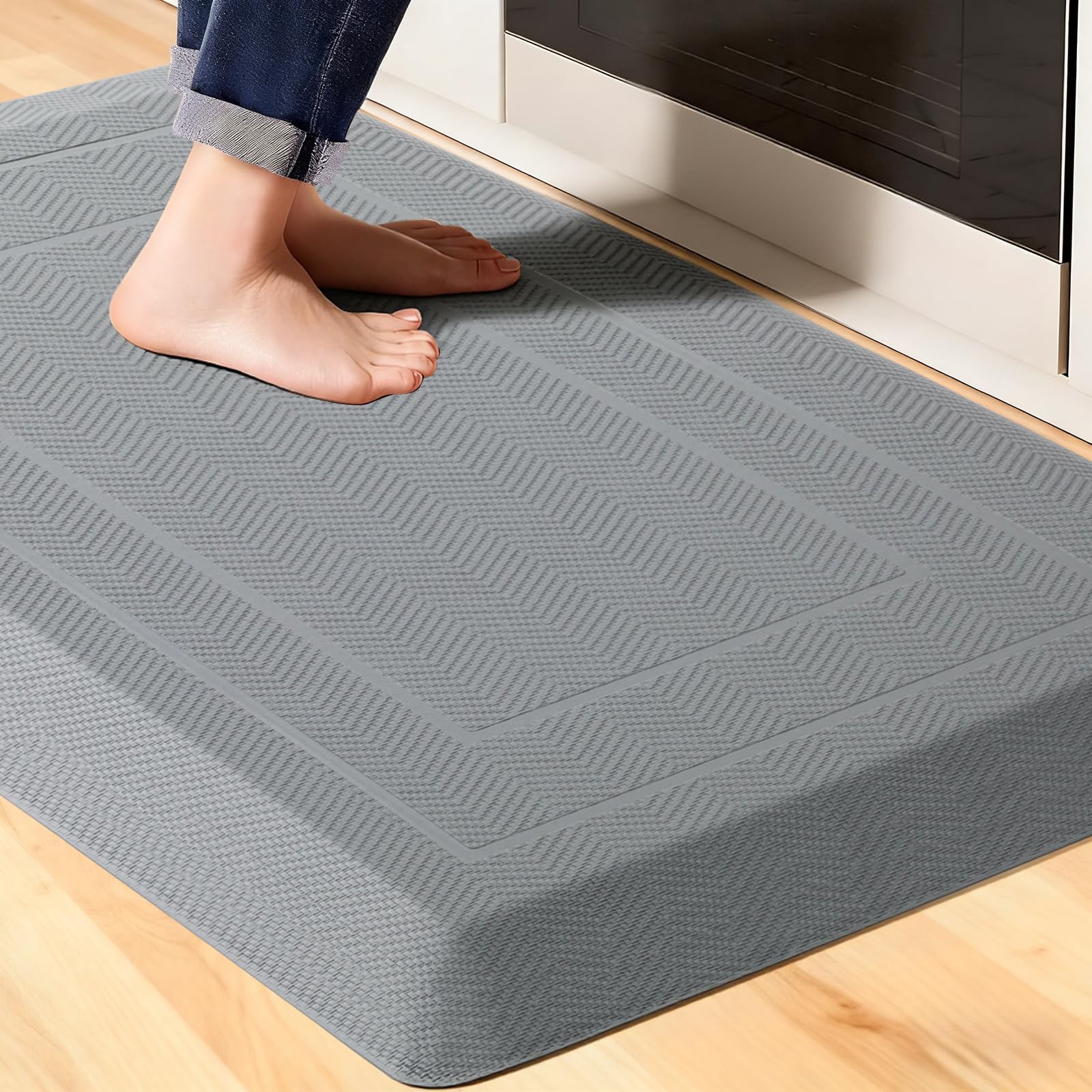 UKISS 9/10"" Extra Thick Cushioned Anti Fatigue Kitchen Mat, Waterproof High Density Foam Standing Desk Mat, Non-Slip Ergonomic Comfort Mat for Kitchen, Office,Workstation Black (Black, 20" X 48")