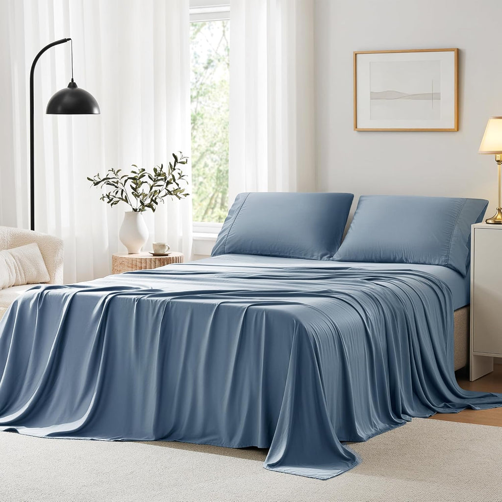 Dusty Blue Bamboo Split King Sheet Set