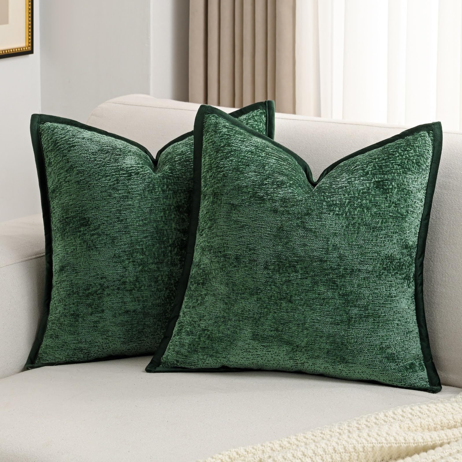 FUTEI Light Blue Chenille Throw Pillow Covers 26x26 Inch Set of 2,Soft Cozy Bound Edge Design Euro Pillow Sham,Home Decor for Couch Bed Living Room