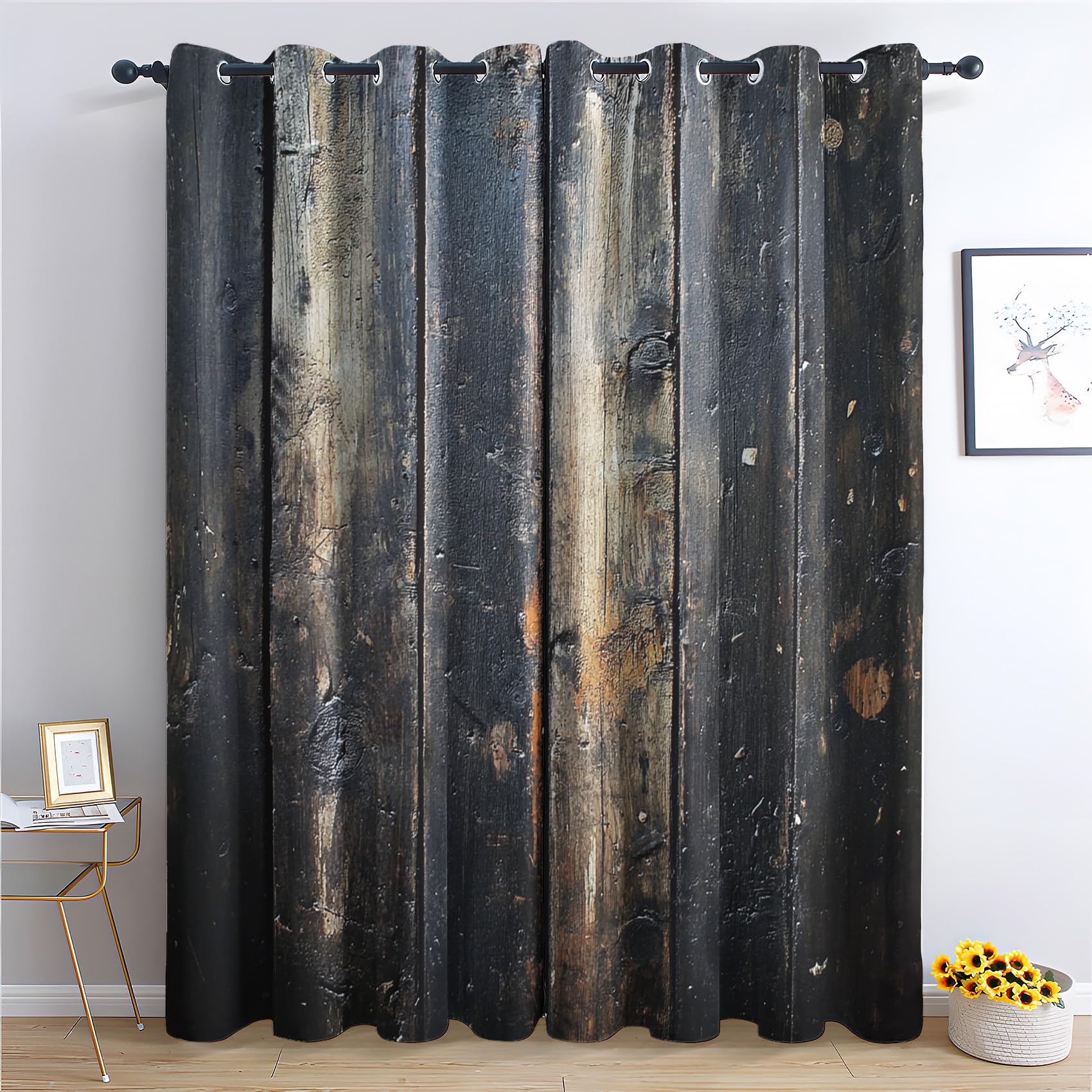 Vintage Rusty Door Curtains 2 Panels Set, Industrial Curtains 54 Inch Blackout Curtains for Living Room, Rustic Farmhouse Window Curtains Thermal Insulated Grommet for Bedroom Decor Drapes